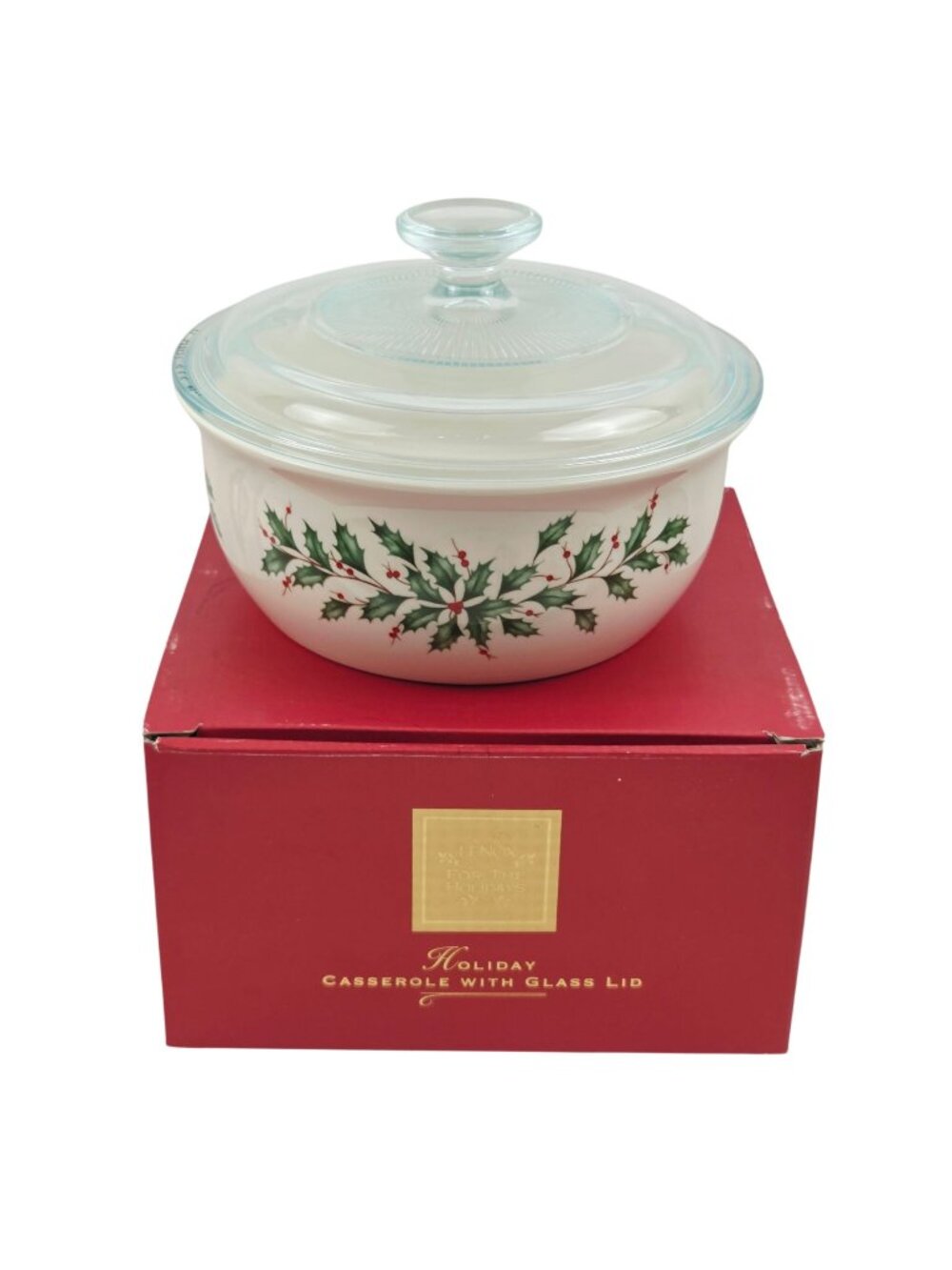 Lenox Holiday Dimension Covered Casserole Round 1.5 Qt Glass Lid NIB Christmas